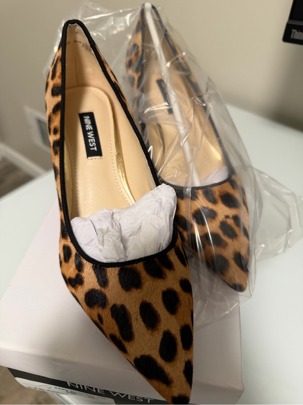 Nine West Leopard-Print Pointed Toe Flats - Tan/Black